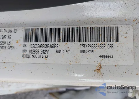 2013 Chrysler 200 Lx z USA, uszkodzony, nr VIN 1C3CCBAB2DN646993